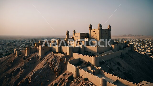 Tourist places and landmarks in Saudi Arabia, ancient architecture and mud buildings from the ancient heritage, historical civilization in Riyadh, the historical Masmak Palace Museum in the city of Riyadh in the Kingdom of Saudi Arabia