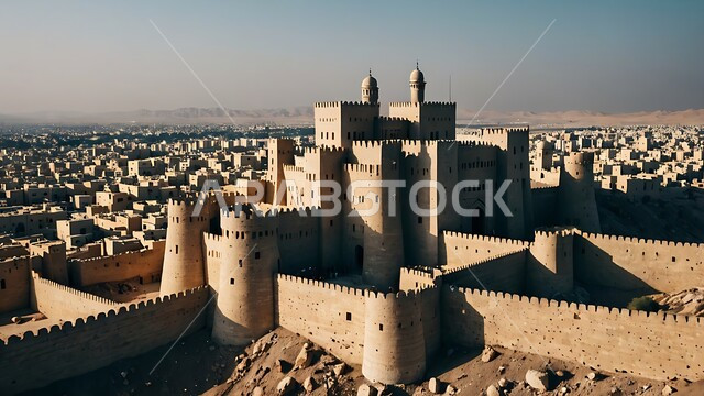 Tourist places and landmarks in Saudi Arabia, ancient architecture and mud buildings from the ancient heritage, historical civilization in Riyadh, the historical Masmak Palace Museum in the city of Riyadh in the Kingdom of Saudi Arabia