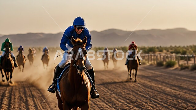 رمز الفروسية والشجاعة، مزارع لتربية وتدريب وترويض الخيول، فرسان عرب خليجيين سعوديين يمتطون الأحصنة في ميدان السباق، أنشطة ورياضات ترفيهية ممتعة، هواية ركوب الخيل في المناطق الصحراوية و المحميات الطبيعية في المملكة العربية السعودية
