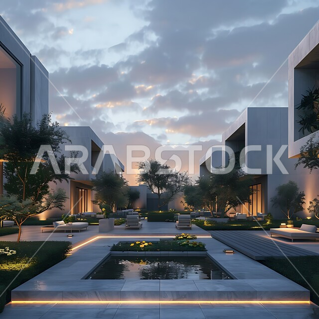  النمو والتقدم العمراني في المملكة العربية السعودية، المساحات الخضراء الممتدة، الفن الهندسي المعماري على الطراز الحديث للفلل والشقق السكنية، تصميمات وديكورات خارجية فخمة، تصاميم عصرية فاخرة، المنتجعات والمجمعات السكنية الراقية المضيئة