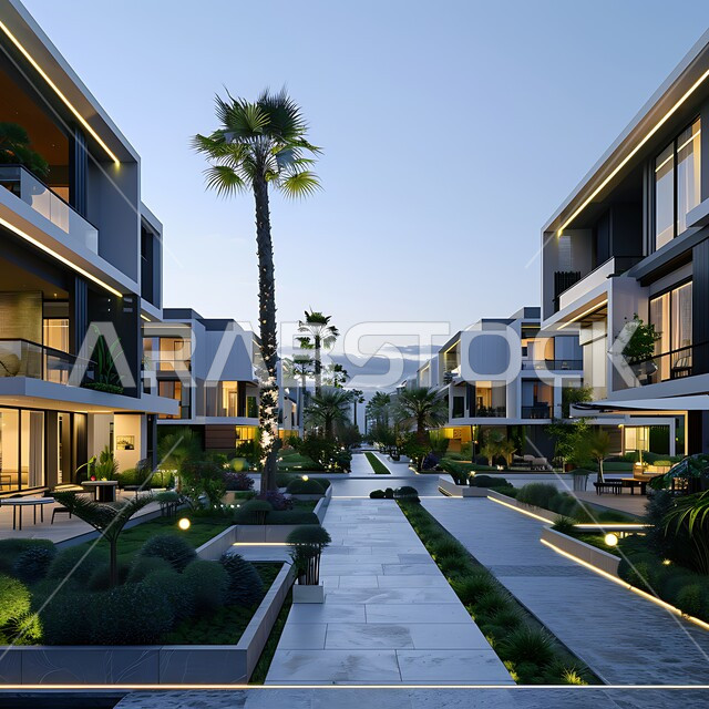  النمو والتقدم العمراني في المملكة العربية السعودية، المساحات الخضراء الممتدة، الفن الهندسي المعماري على الطراز الحديث للفلل والشقق السكنية، تصميمات وديكورات خارجية فخمة، تصاميم عصرية فاخرة، المنتجعات والمجمعات السكنية الراقية المضيئة