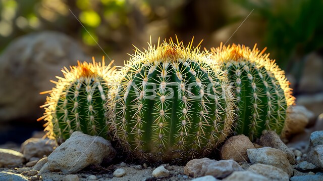 نمو الشوكيات والأعشاب في البراري، صورة مقربة لنبات الصبار الشوكي وسط قطع صغيرة من الصخور في المناطق الصحراوية، النباتات والمزروعات البرية في المحميات الطبيعية في المملكة العربية السعودية