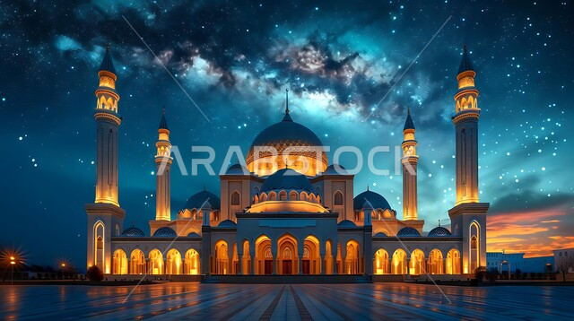 الفن الهندسي المعماري لبناء المساجد في المملكة العربية السعودية, أماكن إسلامية مقدسة، نداء المسلمين لأداء الفرائض والصلوات, العبادة والتقرب الى الله, الديكورات والتصاميم الخارجية الحديثة لبناء مسجد, القبب والمآذن المضيئة ليلا