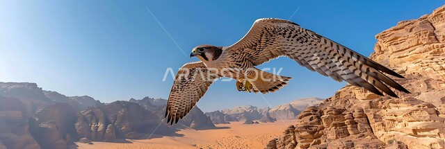 طائر الصقر يحلق في إحدى المحميات الطبيعية، رمز القوة والتحدي وحدة البصر، إقامة نادي الصقور في موسم الصيد السنوي في المملكة العربية السعودية، الفخر بالتراث السعودي العريق في تدريب وترويض الطيور الجارحة والمفترسة