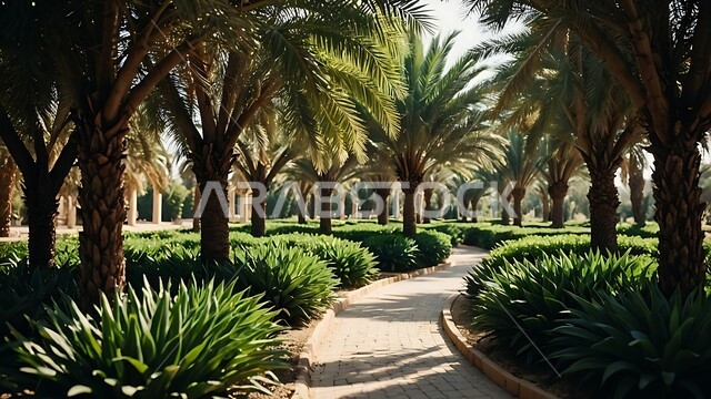Nature reserve in the desert for palm tree cultivation, local crops and national products, farms and agricultural lands in the Kingdom of Saudi Arabia, interest in agriculture and afforestation