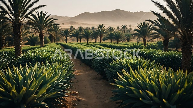 Local crops and products, fruitful palm tree fields in the Kingdom of Saudi Arabia, date production farms, agricultural lands and fertile nature reserves, interest in afforestation and agriculture, soft golden sands