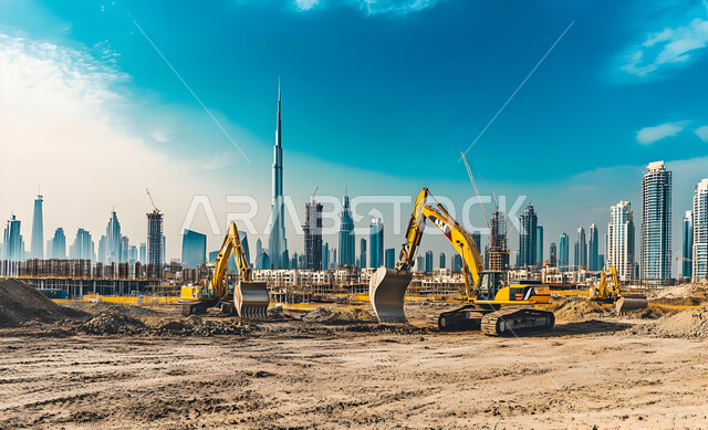 سيارات شحن كبيرة تقوم بالعمل في موقع التعدين، التخلص من الأتربة والصخور ونقلها بعيدا، أماكن مناجم الفحم الطبيعي، مناطق التنقيب عن الثروات الباطنية, الاهتمام في البنية التحتية بالامارات العربية المتحدة