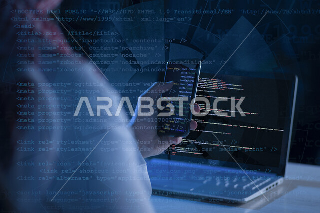 شاب سعودي خليجي يعمل في وظيفة مطور ويب، استخدام لغات البرمجة، تطوير وبناء المواقع والتطبيقات الالكترونية، اكواد وخوارزميات، تقنيات وحاسوب