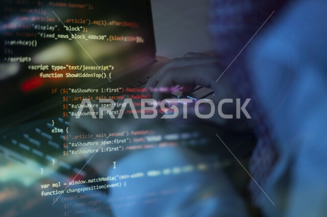 شاب سعودي خليجي يعمل في وظيفة مطور ويب، استخدام لغات البرمجة، تطوير وبناء المواقع والتطبيقات الالكترونية، اكواد وخوارزميات، تقنيات وحاسوب