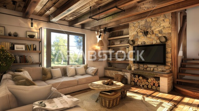 الواجهات والنوافذ الزجاجية الكبيرة، الديكورات الداخلية للفلل والشقق السكنية في المملكة العربية السعودية، غرفة معيشة مع آثاث منزلي فاخر، اكسسوارات وتحف عصرية، التصاميم الأنيقة لغرف الجلوس المريحة على الطراز الحديث