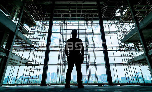 Supervising and following up on projects, growth and progress of the engineering sector, development of construction engineering in Saudi Arabia, silhouette of a Saudi Arabian Gulf engineer wearing a safety helmet managing the project from the work site, professions and jobs in the Kingdom, cellulite