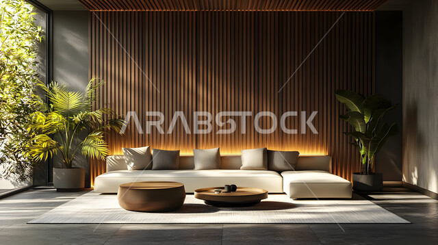 التصاميم الأنيقة لغرف الجلوس المريحة على الطراز الحديث, الواجهات و النوافذ الزجاجية الكبيرة, غرفة معيشة مع أثاث منزلي فاخر, الديكورات الداخلية الراقية, فلل و شقق سكنية في المملكة العربية السعودية