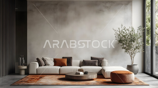 التصاميم الأنيقة لغرف الجلوس المريحة على الطراز الحديث, الواجهات و النوافذ الزجاجية الكبيرة, غرفة معيشة مع أثاث منزلي فاخر, الديكورات الداخلية الراقية, فلل و شقق سكنية في المملكة العربية السعودية