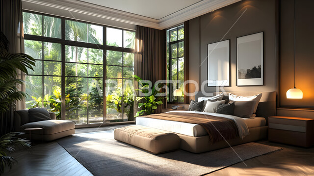 استخدام الطراز الفني الأنيق في الأثاث المنزلي، الديكورات العصرية لغرف النوم، تصاميم داخلية متميزة للفلل والشقق السكنية في المملكة العربية السعودية، سرير مريح بألوان هادئة، اكسسوارات منزلية داخلية راقية