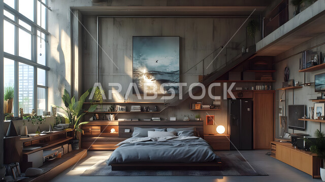 استخدام الطراز الفني الأنيق في الأثاث المنزلي، الديكورات العصرية لغرف النوم، تصاميم داخلية متميزة للفلل والشقق السكنية في المملكة العربية السعودية، سرير مريح بألوان هادئة، اكسسوارات منزلية داخلية راقية