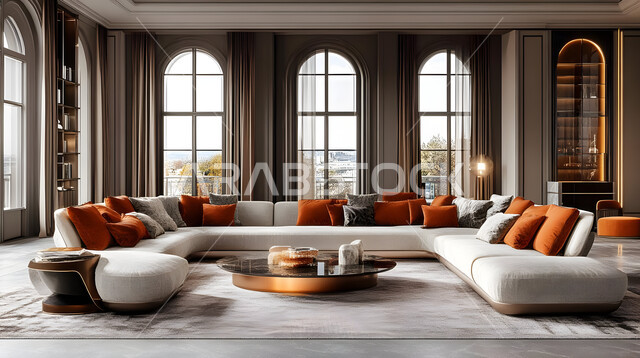  التصاميم الأنيقة لغرف الجلوس المريحة على الطراز الحديث، غرفة معيشة مع أثاث منزلي فاخر، الديكورات الداخلية الراقية للفلل والشقق السكنية في المملكة العربية السعودية، اكسسوارات وتحف عصرية