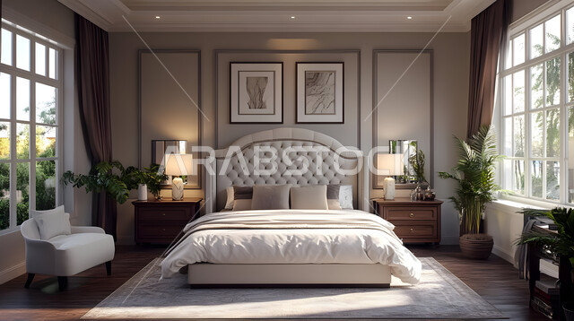  سرير مريح بألوان هادئة، استخدام الطراز الفني الأنيق في الأثاث المنزلي، الديكورات العصرية لغرف النوم، تصاميم داخلية متميزة للفلل والشقق السكنية في المملكة العربية السعودية، اكسسوارات منزلية داخلية راقية