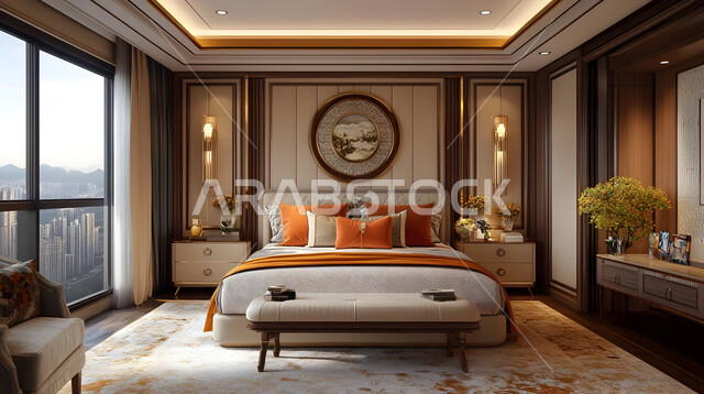  سرير مريح بألوان هادئة، استخدام الطراز الفني الأنيق في الأثاث المنزلي، الديكورات العصرية لغرف النوم، تصاميم داخلية متميزة للفلل والشقق السكنية في المملكة العربية السعودية، اكسسوارات منزلية داخلية راقية