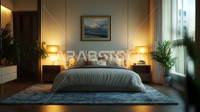  الديكورات العصرية لغرف النوم، تصاميم داخلية متميزة للفلل والشقق السكنية في المملكة العربية السعودية، اكسسوارات منزلية داخلية راقية، سرير مريح بألوان هادئة، استخدام الطراز الفني الأنيق في الأثاث المنزلي