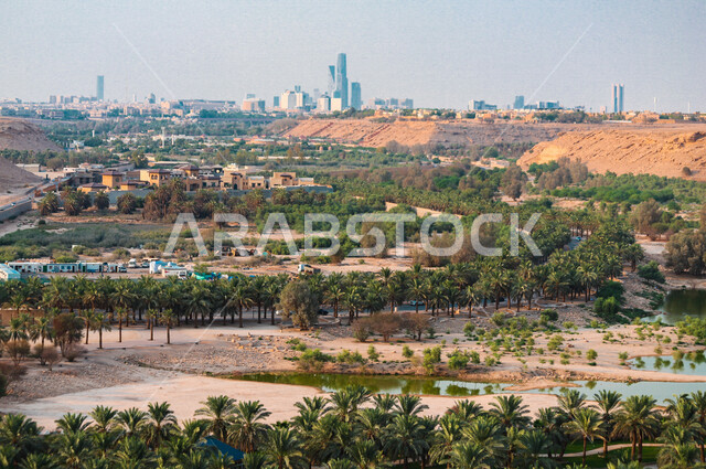مركز الملك عبد الله المالي ( كافد ) في مدينة الرياض، المدينة المالية في المملكة العربية السعودية ، صورة في وضع النهار لجمال الطبيعة الخضراء في حي الملك عبد الله في مدينة الرياض
