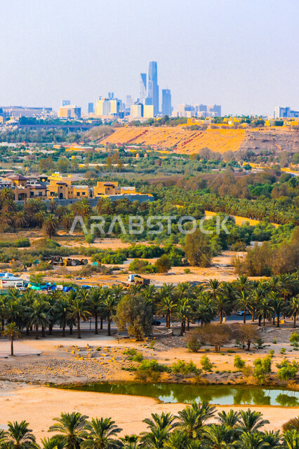 مركز الملك عبد الله المالي ( كافد ) في مدينة الرياض، المدينة المالية في المملكة العربية السعودية ، صورة في وضع النهار لجمال الطبيعة الخضراء في حي الملك عبد الله في مدينة الرياض