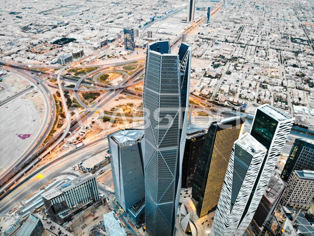 A picture of the King Abdullah Financial District (KAFED) in the city of Riyadh, the financial city in the Kingdom of Saudi Arabia, the main destination for money and business in the city, towers and skyscrapers in Riyadh