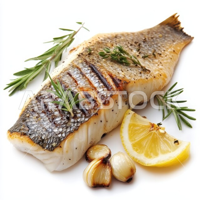 وجبة ذات قيمة غذائية عالية، فنون التقديم في مطاعم ومطابخ المملكة العربية السعودية، أطباق من المأكولات العربية التقليدية الشعبية، سمك السلمون المشوي مع الخضار، وصفات طعام شهية صحية ولذيذة، خلفية بيضاء