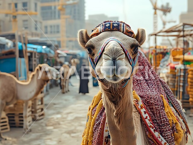 الاهتمام بتربية ورعاية حيوانات الإبل، العمل على التطوير العمراني في القرى والأحياء الشعبية بالمملكة العربية السعودية، صورة لحيوان الجمل في سوق شعبي قديم، محلات بيع وشراء المواد المختلفة، ارتباط النوق العربية بمفهوم الأصالة والعراقة