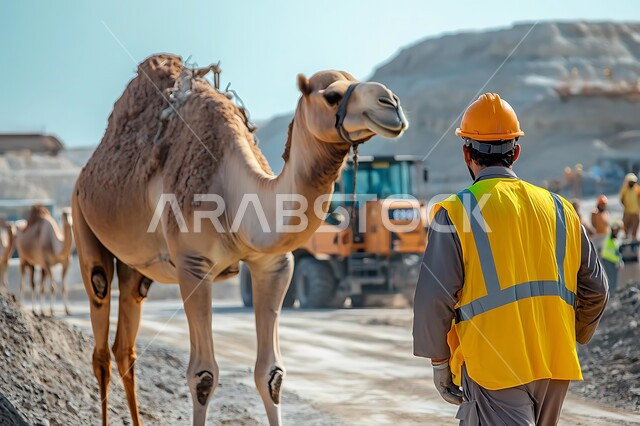 أعمال البناء والمقاولات والتطوير العقاري في الأحياء الشعبية، مفهوم الهندسة الإنشائية وتحسين البنية التحتية، إنشاء الأساسات والهياكل لتشييد لمشروعات السكنية والمصانع، الاهتمام بتربية  ورعاية الجمال، حيوانات الإبل في موقع العمل، استخدام الرافعات والآلات الثقيلة