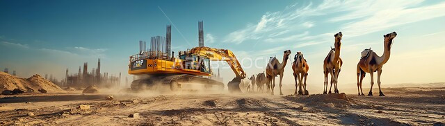 مفهوم الهندسة الإنشائية وتحسين البنية التحتية، أعمال البناء والمقاولات والتطوير العقاري في الأحياء الشعبية، إنشاء الأساسات والهياكل لتشييد لمشروعات السكنية والمصانع، الاهتمام بتربية  ورعاية الجمال، حيوانات الإبل في موقع العمل، استخدام الرافعات والآلات الثقيلة