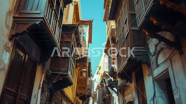 المدينة التاريخية في جدة بتصميم معماري عربي و إسلامي قديم ، أماكن سياحية تاريخية في المملكة العربية السعودية ، معالم تاريخية في جدة البلد ، مدينة جدة التاريخية ، المباني الأثرية في البلد التاريخي في مدينة جدة