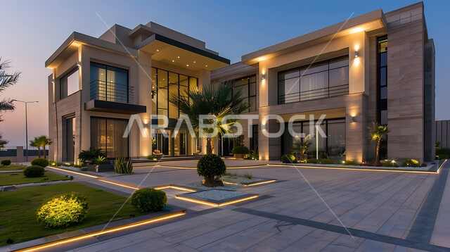 الفن الهندسي المعماري بواجهات ضخمة زجاجية, ديكورات وتصاميم خارجية عصرية متميزة على الطراز الحديث, البناء الخارجي الحديث المتطور للفنون الهندسية, الاهتمام بزراعة الأشجار، منتجعات وشاليهات سياحية فاخرة في المملكة العربية السعودية