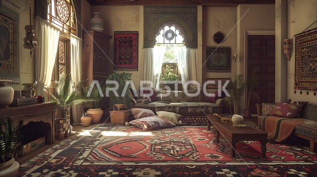 اكسسوارات وتحف عصرية، التصاميم والديكورات الداخلية للفلل والشقق السكنية في المملكة العربية السعودية, غرفة معيشة مع آثاث منزلي فاخر, التصاميم الأنيقة لغرف الجلوس المريحة على الطراز القديم