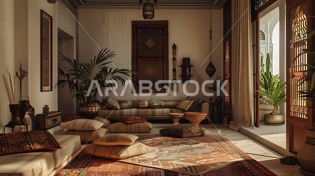 Modern accessories and antiques, interior designs and decorations for villas and residential apartments in the Kingdom of Saudi Arabia, living room with luxury home furniture, elegant designs for comfortable living rooms in the old style