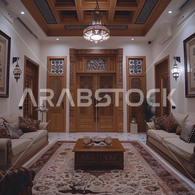 اكسسوارات وتحف عصرية، التصاميم والديكورات الداخلية للفلل والشقق السكنية في المملكة العربية السعودية, غرفة معيشة مع آثاث منزلي فاخر, التصاميم الأنيقة لغرف الجلوس المريحة على الطراز القديم