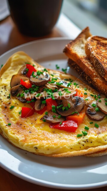 أغذية ذات قيمة غذائية عالية, وجبات ومأكولات مغذية, الاومليت اللذيذ المليء بالبروتينات, وجبة فطور صباحية صحية وسريعة, صورة مقربة لطبق البيض المقلي مع الخضار, فنون تقديم الطعام في مطاعم المملكة العربية السعودية