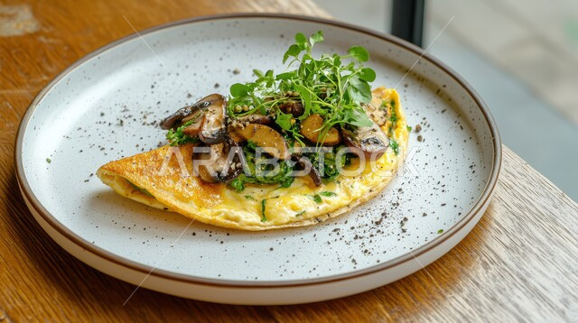 وجبة فطور صباحية صحية وسريعة, صورة مقربة لطبق البيض المقلي مع الخضار, فنون تقديم الطعام في مطاعم المملكة العربية السعودية, أغذية ذات قيمة غذائية عالية, وجبات ومأكولات مغذية, الاومليت اللذيذ المليء بالبروتينات