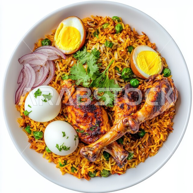 ولائم وأطباق عربية تقليدية شعبية، طبق من أرز الكبسة مع قطع اللحم المزين بالفلفل و البقدونس، وصفات الطعام الشهية، المأكولات والوجبات الشرقية، مطابخ ومطاعم المملكة العربية السعودية