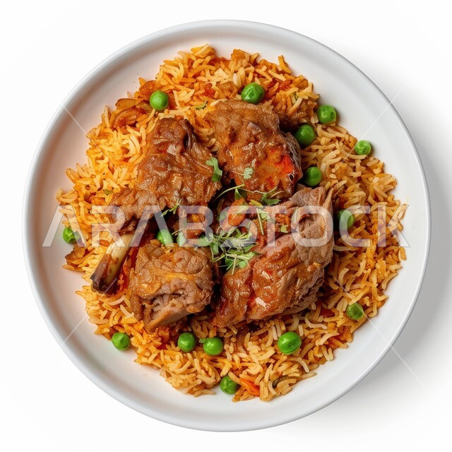 ولائم وأطباق عربية تقليدية شعبية، طبق من أرز الكبسة مع قطع اللحم المزين بالفلفل و البقدونس، وصفات الطعام الشهية، المأكولات والوجبات الشرقية، مطابخ ومطاعم المملكة العربية السعودية