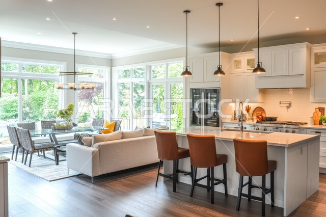  الفن الهندسي المعماري للفلل والشقق السكنية، ديكور داخلي راقي لمطبخ أنيق، استخدام الرخام الفاخر لأثاث المطابخ، الأضواء والأنوار والأكسسوارات المنزلية، التصميم العصري للمطابخ الفاخرة في المملكة العربية السعودية