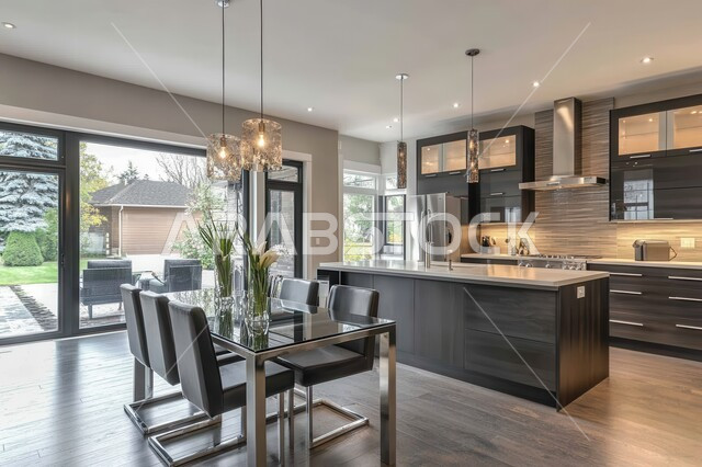 Architectural engineering art for villas and residential apartments, high-end interior design for elegant kitchen, use of luxury marble for kitchen furniture, lights and home accessories, modern design for luxury kitchens in Saudi Arabia