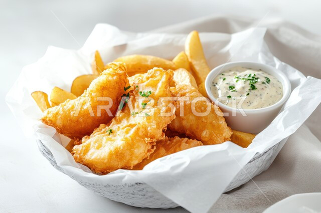 Pieces of golden samosa and potatoes, a plate of crispy fried pies decorated with parsley, delicious oriental Arabic recipes and foods, delicious Ramadan appetizers, the art of food presentation in Saudi Arabia restaurants, traditional oriental foods