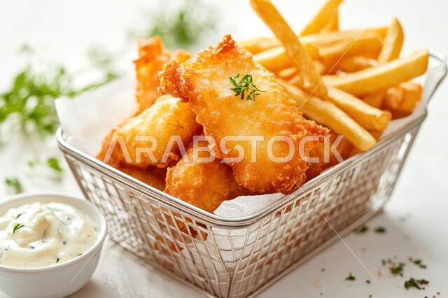 Pieces of golden samosa and potatoes, a plate of crispy fried pies decorated with parsley, delicious oriental Arabic recipes and foods, delicious Ramadan appetizers, the art of food presentation in Saudi Arabia restaurants, traditional oriental foods