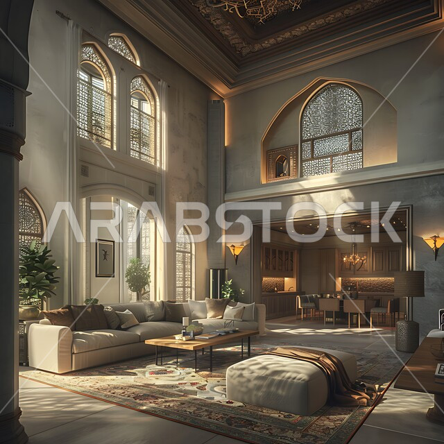 التصاميم الأنيقة لغرف الجلوس المريحة على الطراز الكلاسيكي، غرفة معيشة مع أثاث منزلي فاخر بالألوان الراقية، الديكورات الداخلية الراقية للفلل والشقق السكنية في المملكة العربية السعودية، اكسسوارات وتحف عصرية