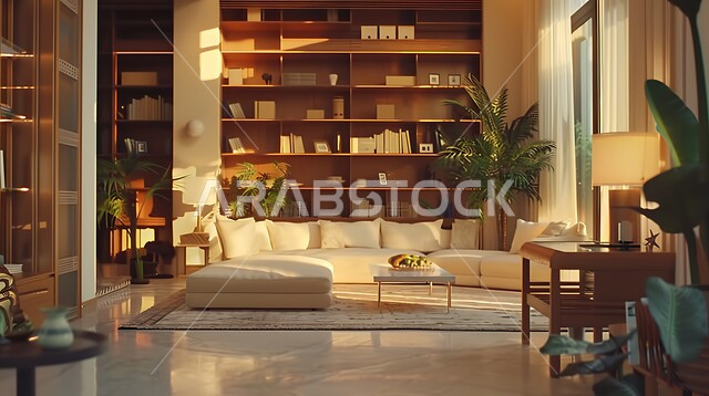 Elegant designs for comfortable living rooms in classic style, a living room with luxurious home furniture in sophisticated colors, elegant interiors for villas and residential apartments in the Kingdom of Saudi Arabia, modern accessories and antiques