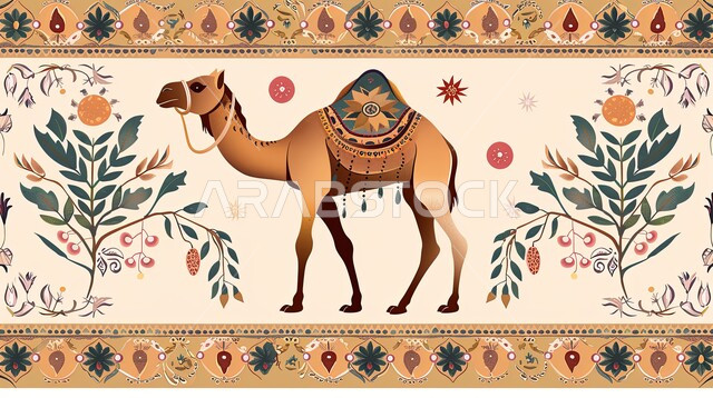 نقوش السدو مع مع الجمل العربي، الاهتمام بالتطريز في المملكة السعودية، الفن التراثي الحرفي التقليدي، تصاميم بأشكال هندسية للزخرفة العربيه الاصيله الملونة, التراث السعودي الشعبي