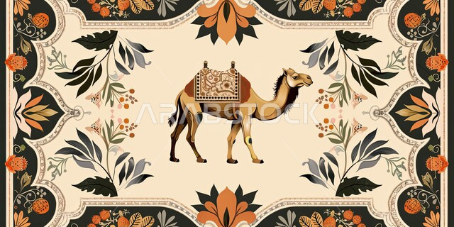 نقوش السدو مع مع الجمل العربي، الاهتمام بالتطريز في المملكة السعودية، الفن التراثي الحرفي التقليدي، تصاميم بأشكال هندسية للزخرفة العربيه الاصيله الملونة, التراث السعودي الشعبي