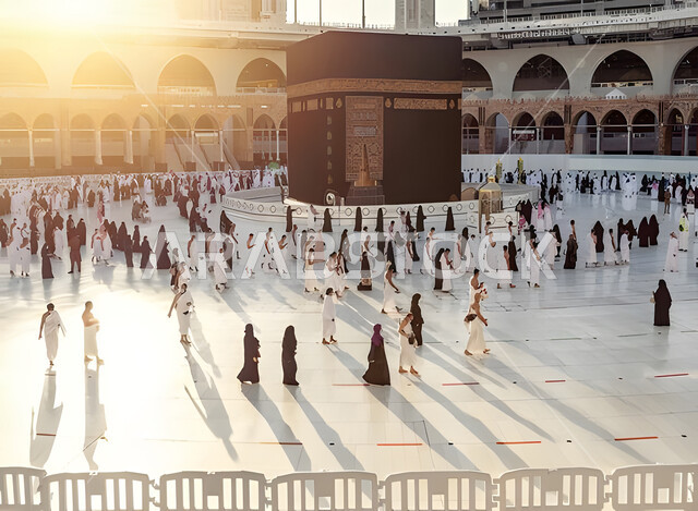 Muslims flock to perform Hajj and Umrah rituals, panoramic image of ...