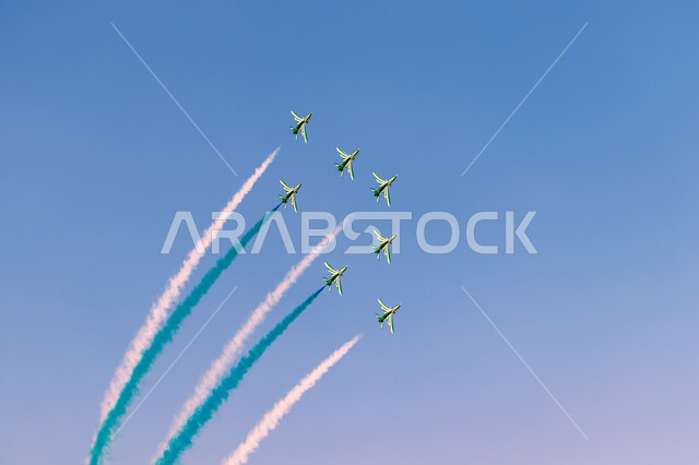 تحليق الطيران الحربي السعودي في سماء المملكة العربية السعودية، تزيين السماء بالدخان الملون، عروض جوية عسكرية في احتفالات اليوم الوطني 23 سبتمبر، فعاليات يوم العلم 11 مارس، العيد الوطني السعودي، هيئة الترفيه السعودية