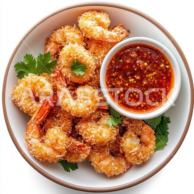 المأكولات البحريه الطازجة، أطباق المقبلات الشهية، وجبات الطعام السريعة، طبق من الروبيان المقلي مع الصوص والخضار، فنون تقديم الجمبري في مطاعم ومطابخ المملكة العربيه السعودية